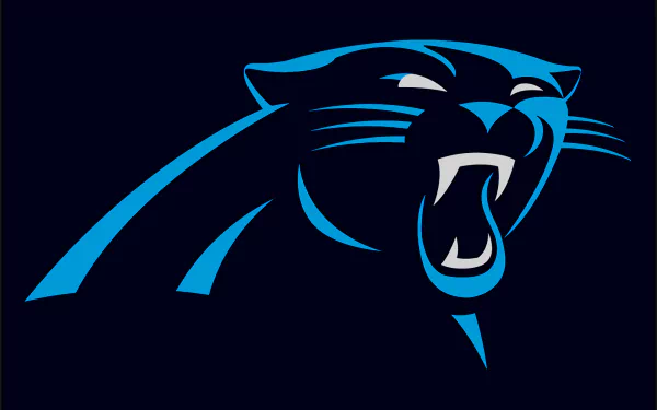 HD PC desktop wallpaper featuring the roaring Carolina Panthers logo in bold black and blue, representing the NFL sports team.