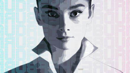 Vector HD desktop wallpaper featuring a stylized portrait of actress and celebrity Audrey Hepburn with a subtle geometric background.