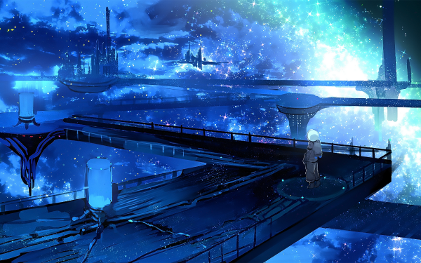 Anime Sci Fi Astronaut Building Galaxy Stars HD Wallpaper | Background Image