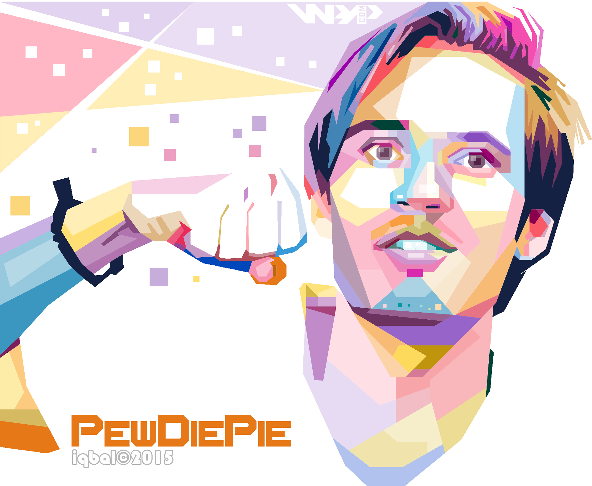 HD desktop wallpaper featuring a colorful, geometric illustration of a man with PewDiePie text.
