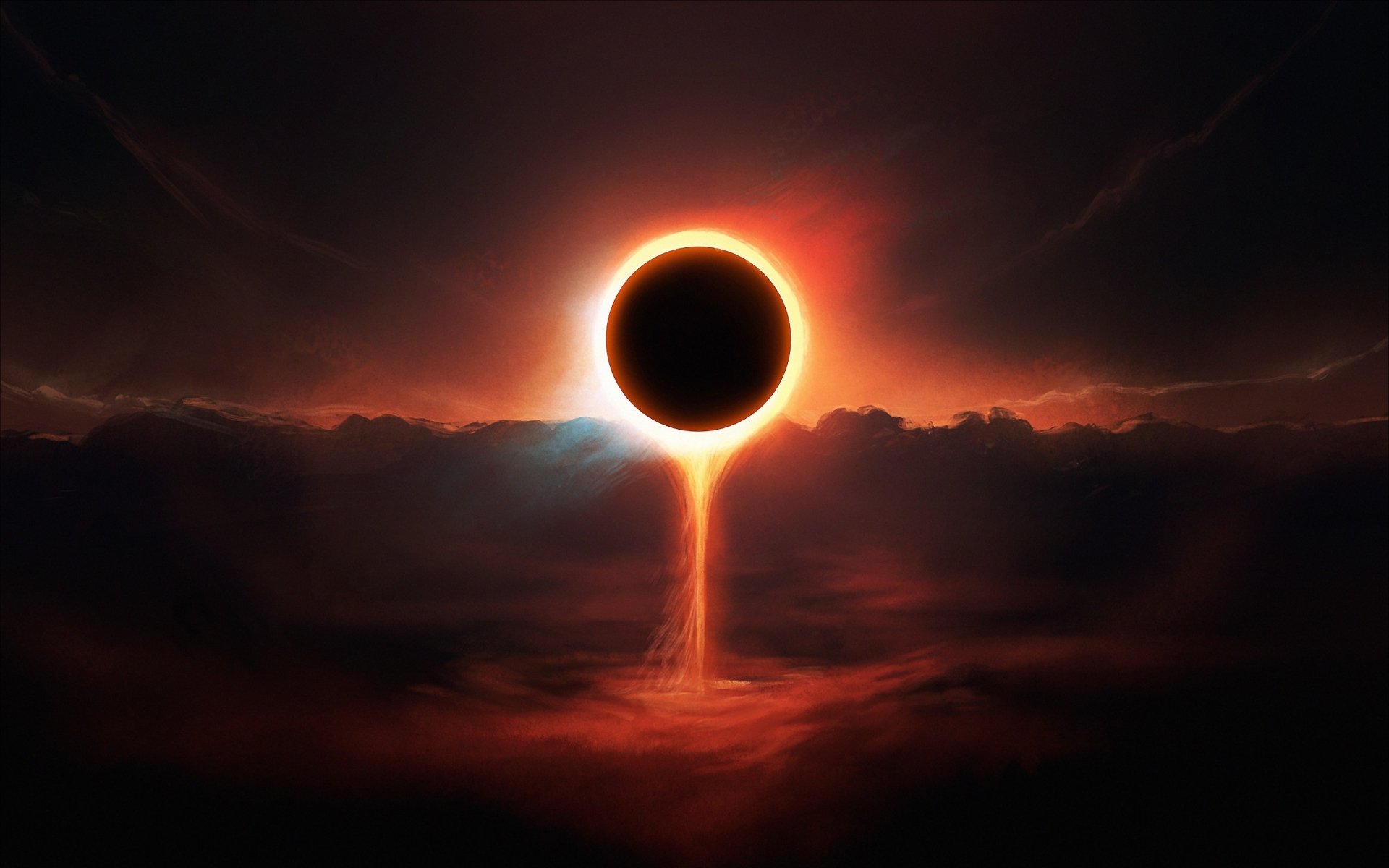 HD desktop wallpaper and background of Dark Souls III, showing a dramatic scene with a radiant eclipse casting an ethereal glow over a misty, dark landscape.