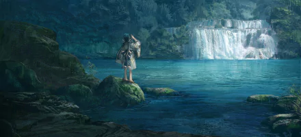 japanese clothes lake waterfall Anime Original HD Desktop Wallpaper | Background Image