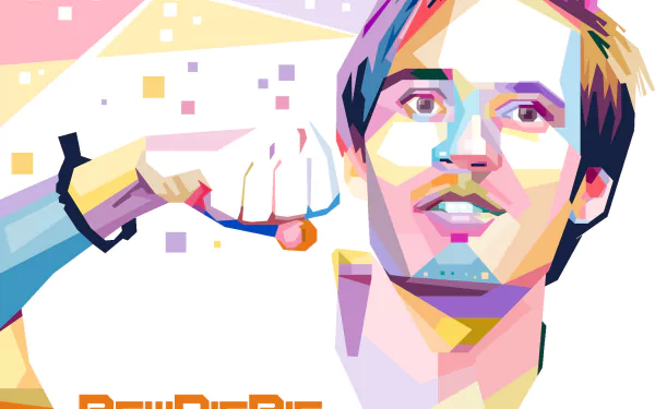 HD desktop wallpaper featuring a colorful, geometric illustration of a man with PewDiePie text.
