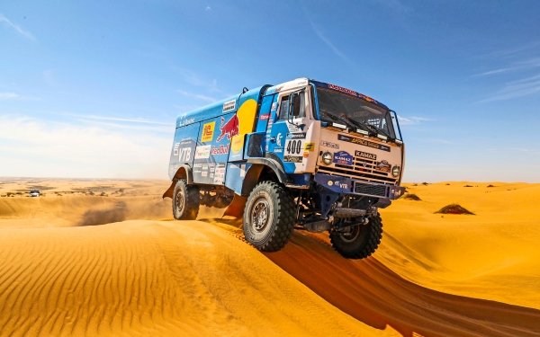 Sports Rallying Truck Vehicle Desert Sand Dune Horizon Kamaz Red Bull HD Wallpaper | Background Image