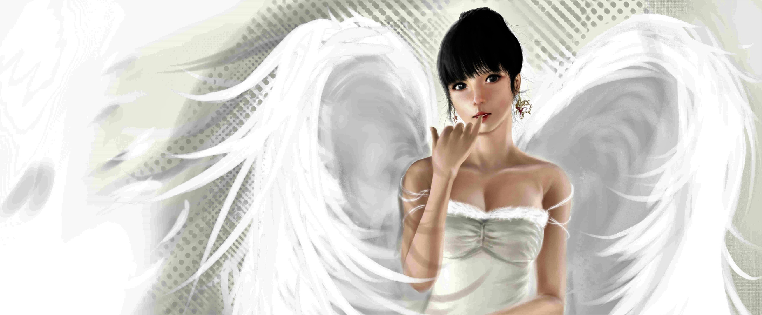 Download Earrings Black Hair White Wings Fantasy Angel HD Wallpaper by ...