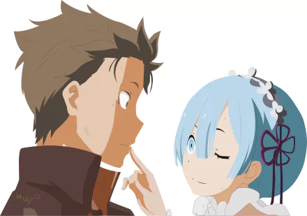 Vector art of Subaru Natsuki and Rem from Re:Zero - Starting Life in Another World, featured in a 4K Ultra HD anime desktop wallpaper.