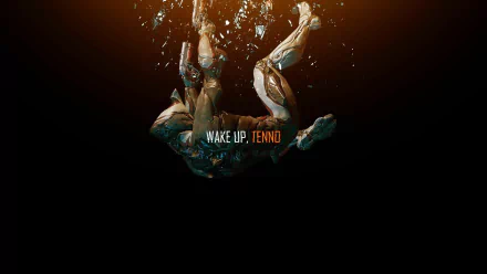 HD Warframe desktop wallpaper and background featuring a Warframe character submerged in water with the text WAKE UP, TENNO.