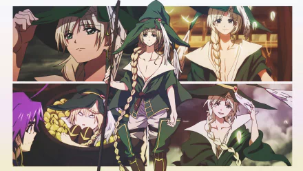 HD PC desktop wallpaper featuring Yunan from the anime Magi: The Labyrinth of Magic in various poses and outfits.