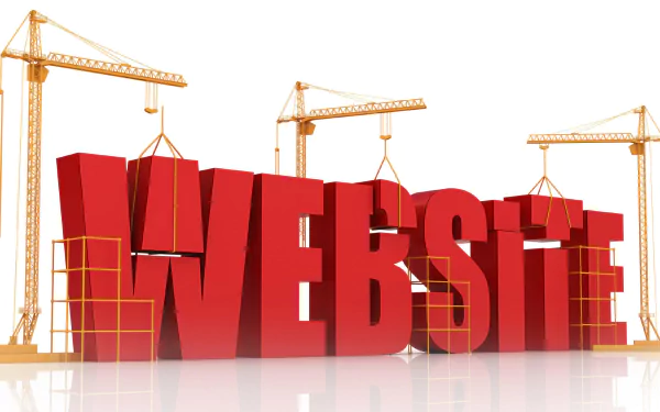 HD desktop wallpaper featuring the text WEBSITE in red with construction cranes, symbolizing a website under construction.