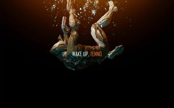 HD Warframe desktop wallpaper and background featuring a Warframe character submerged in water with the text WAKE UP, TENNO.