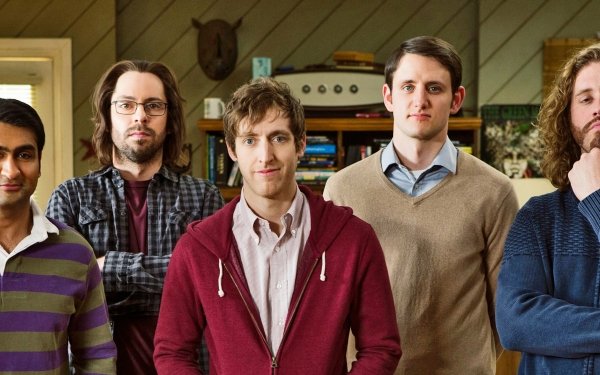 HD desktop wallpaper featuring a group of five men standing together, representing Silicon Valley.