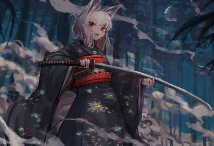 fangs nekomimi kimono katana Anime Original HD Desktop Wallpaper | Background Image