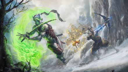 A HD desktop wallpaper featuring Overwatch characters Zenyatta, Hanzo, and Genji in an action-packed scene. This dynamic image captures the essence of the popular video game, Overwatch.
