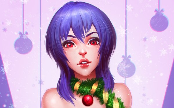 Women Artistic Christmas Purple Hair Red Eyes Face HD Wallpaper | Background Image