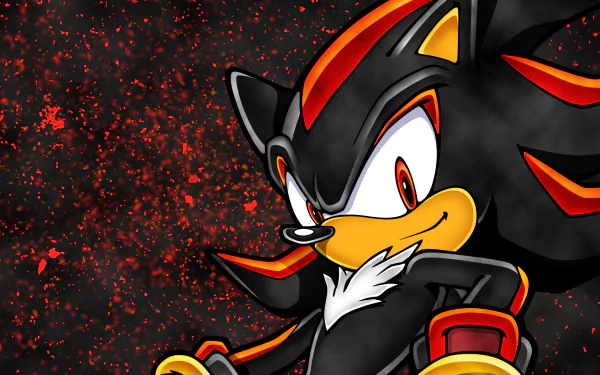 HD desktop wallpaper featuring Shadow the Hedgehog with a dark and fiery background, showcasing intense expressions and bold colors.