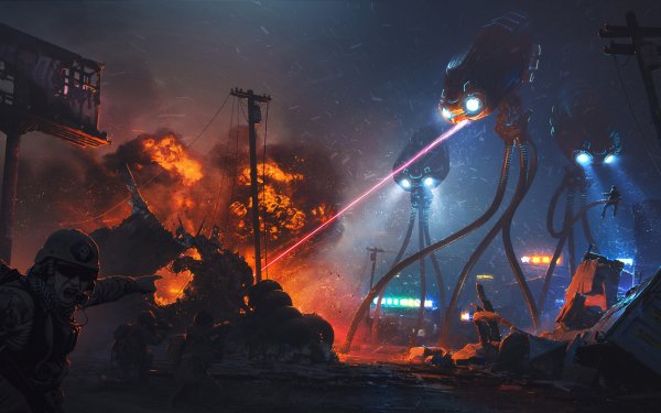 Sci Fi Alien Laser Explosion Night Soldier HD Wallpaper | Background Image