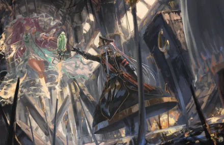 HD wallpaper featuring Gunpuku no Himegimi from Anime Re:Creators, showcasing a dramatic and dynamic scene with vibrant colors and intricate details.