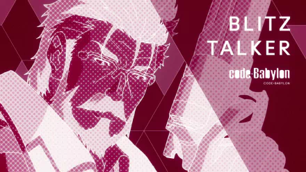 HD PC desktop wallpaper featuring Blitz Talker from the anime Re:Creators, depicted in a stylized red and white halftone design with geometric accents.