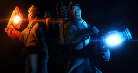 4K Ultra HD PC wallpaper featuring characters from the video game Team Fortress 2, showcasing intense lighting and dynamic poses in a dramatic scene.