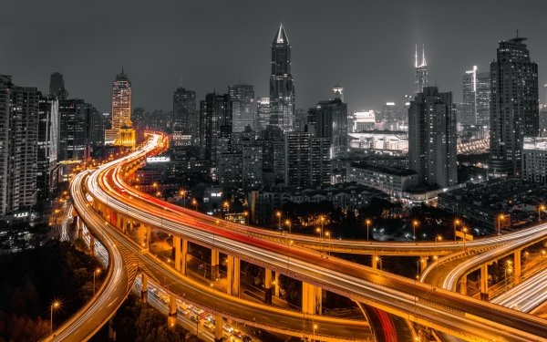 Man Made Shanghai Cities China City Building Skyscraper Highway Time-Lapse Night HD Wallpaper | Background Image
