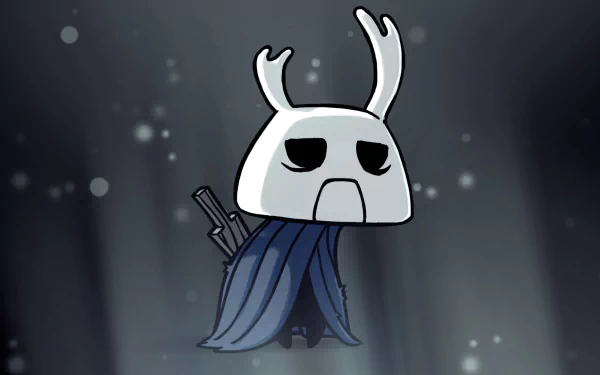 HD PC desktop wallpaper featuring Zote from the video game Hollow Knight, depicted in a dark, atmospheric background with his signature mask and cape.
