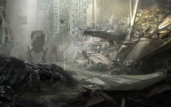 Sci Fi Apocalyptic Military Alien Warzone City HD Wallpaper | Background Image