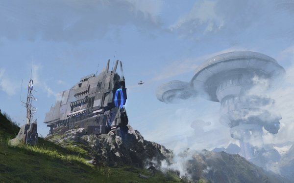 Sci Fi Building Cloud Mountain HD Wallpaper | Background Image