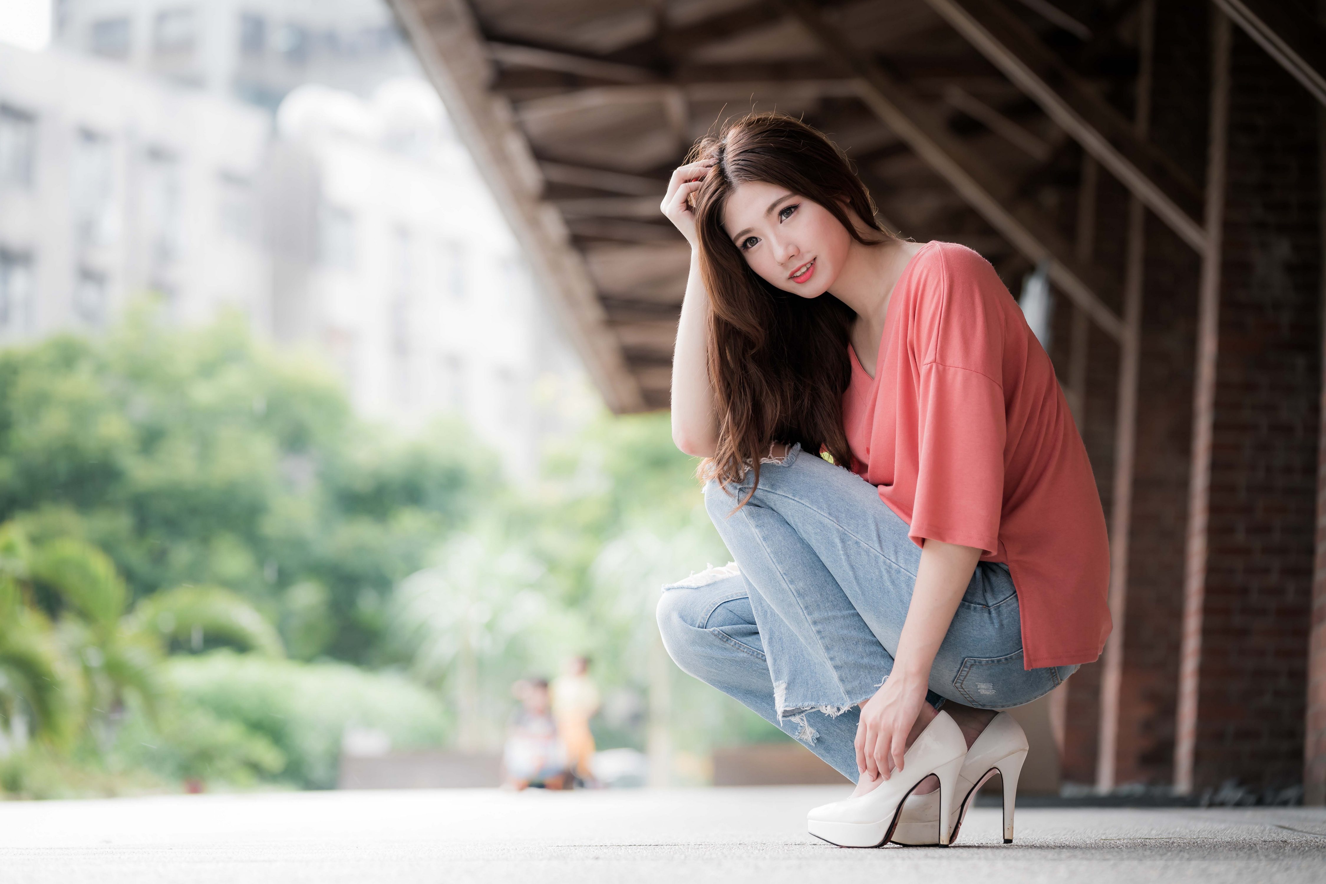 Download Smile High Heels Depth Of Field Brunette Model Woman Asian 4k