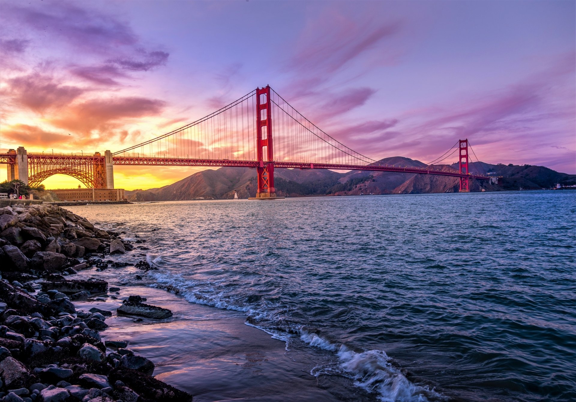 Download Bridge Sunset Man Made Golden Gate Wallpaper