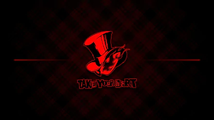 A striking HD PC desktop wallpaper featuring the iconic red and black design from Persona 5, showcasing the game's logo and the phrase Take Your Heart.