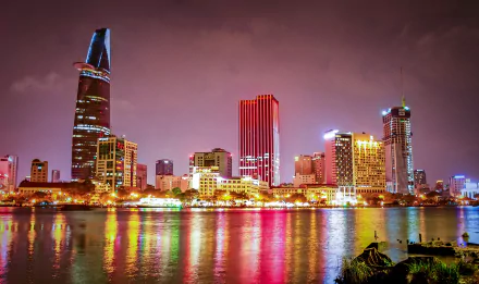 Vietnam skyscraper night light building Saigon River Bitexco Finacial Tower man made Ho Chi Minh City HD Desktop Wallpaper | Background Image