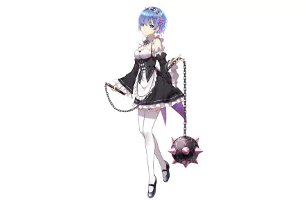 HD desktop wallpaper featuring Rem from the anime Re:Zero - Starting Life in Another World, dressed in her signature maid outfit holding a spiked flail.