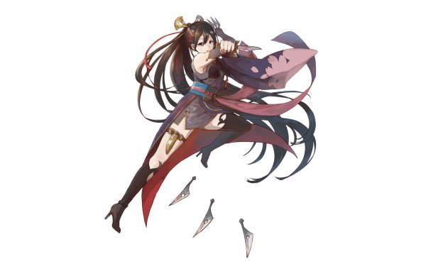 Anime Original Blade Knife High Heels Dress Ribbon Black Hair Long Hair Dagger HD Wallpaper | Background Image