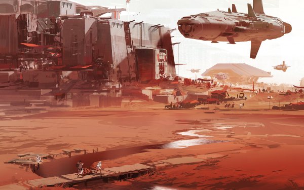 Sci Fi Building Spaceship Desert HD Wallpaper | Background Image