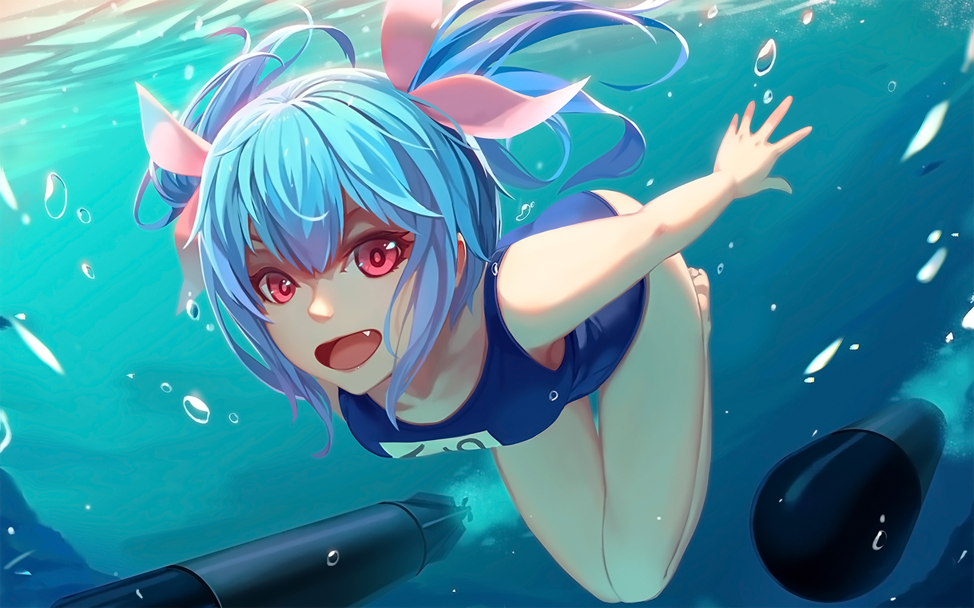 Аниме девочка плавает