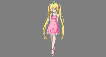 Anime HD desktop wallpaper featuring Golden Darkness from To Love-Ru: Darkness, depicted in a pink dress with long blonde hair and a small white flower accessory.