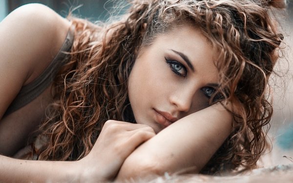 Women Model Face Brunette Blue Eyes Curl HD Wallpaper | Background Image