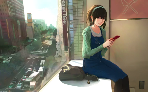 building city traffic vehicle street phone Anime Original HD Desktop Wallpaper | Background Image