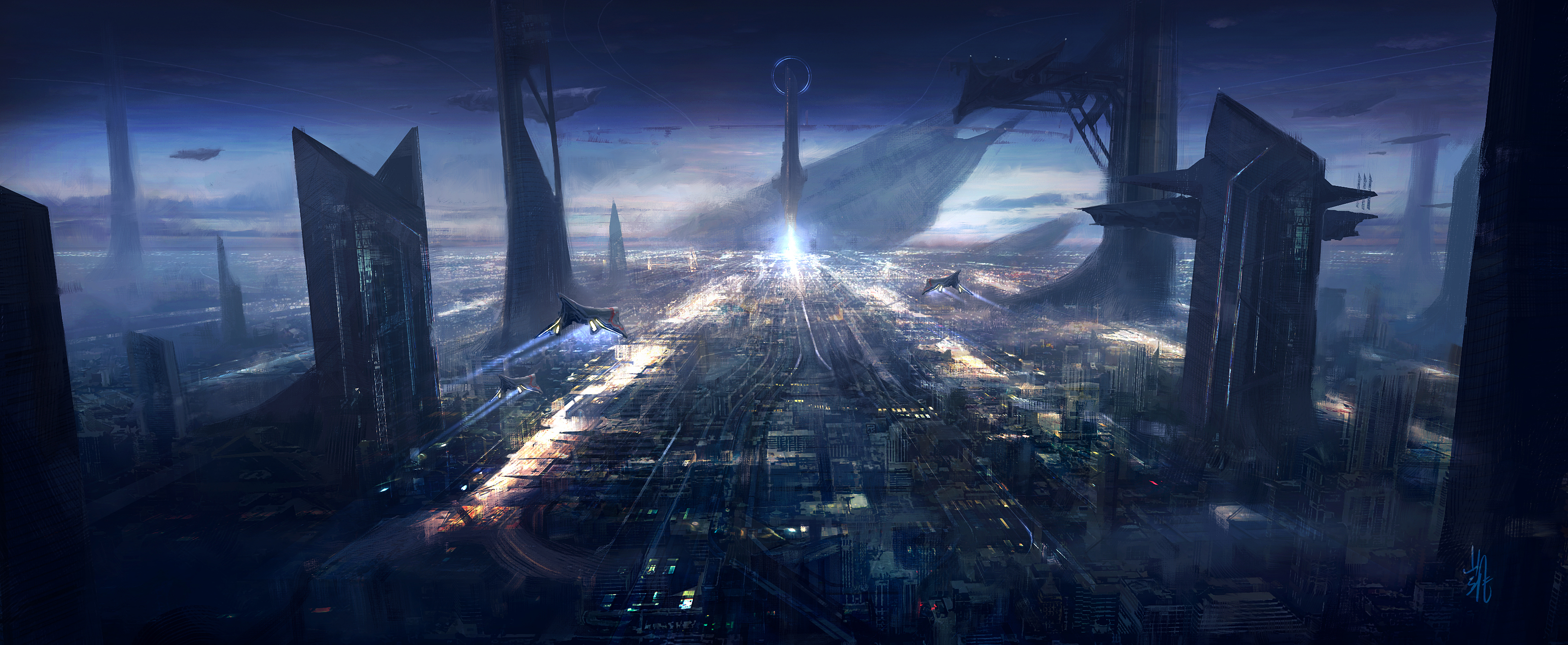 Download Skyscraper City Vehicle Futuristic Sci Fi Aircraft Sci Fi City