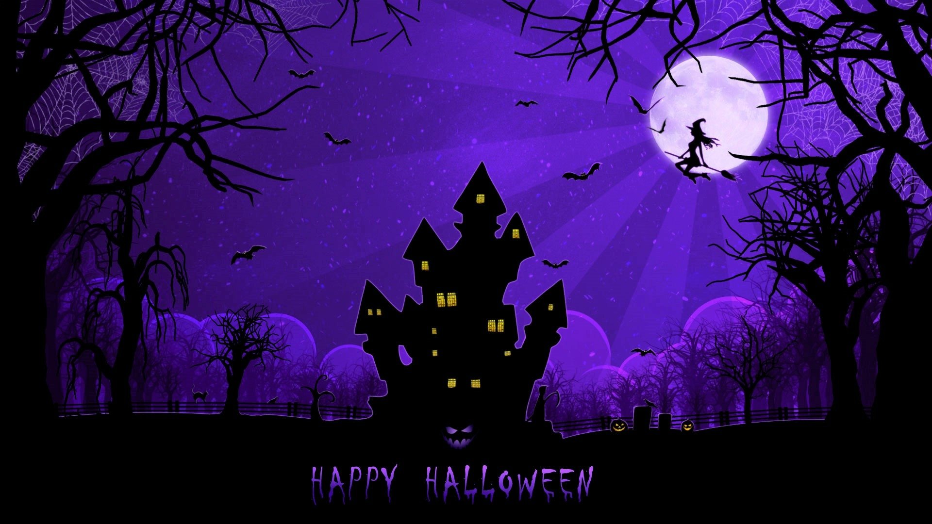 Download Happy Halloween Witch Moon Night Purple Holiday Halloween Hd Wallpaper 2329
