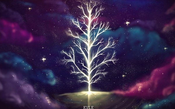 Artistic Tree Glow Space Night Cloud Purple HD Wallpaper | Background Image