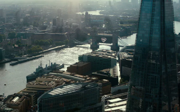 HD desktop wallpaper featuring the Superman logo prominently displayed on a building in a cityscape from the Justice League (2017) movie.