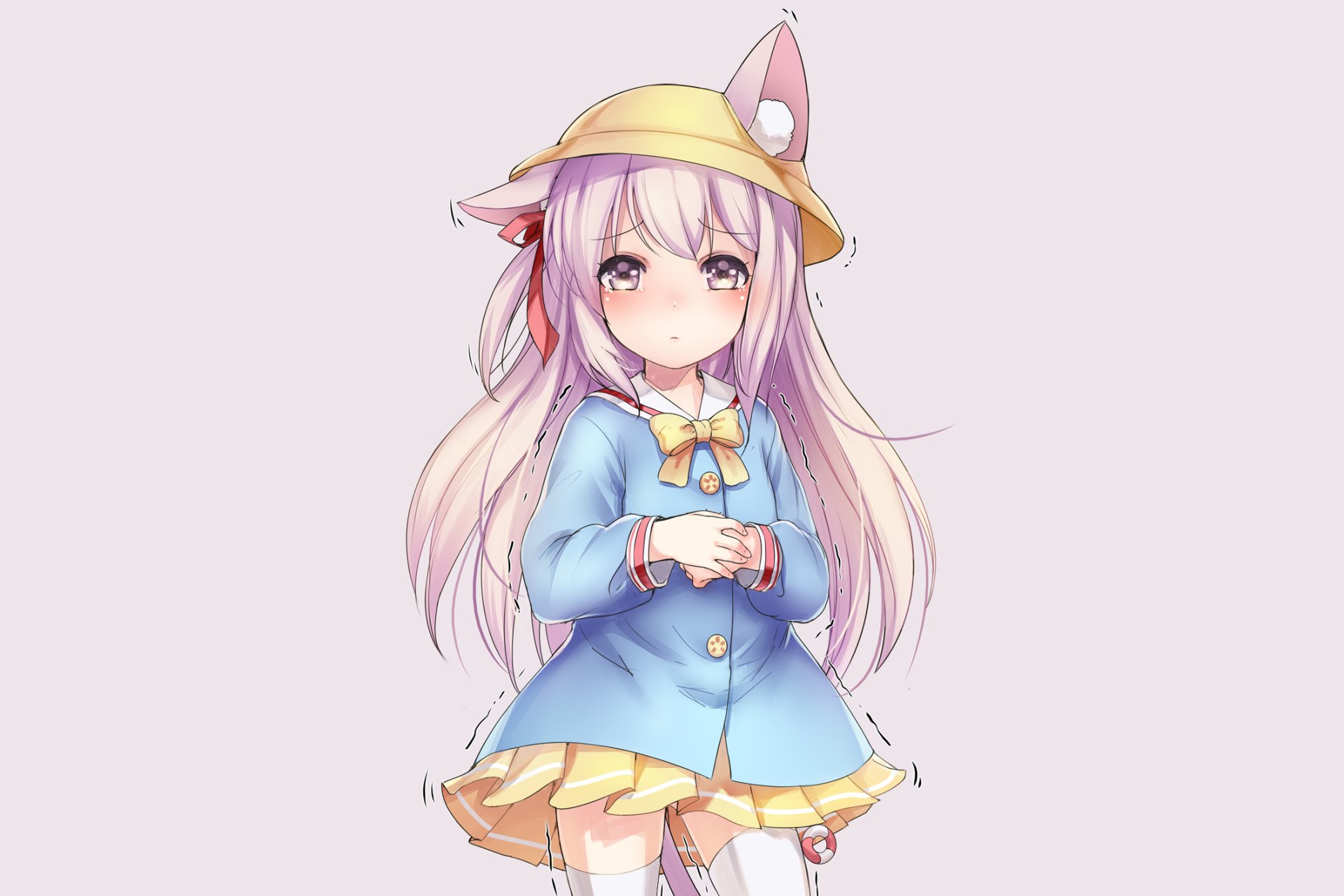 HD anime-style Azur Lane character with long pink hair, wearing a blue coat and yellow hat, featured as a PC desktop wallpaper and background.