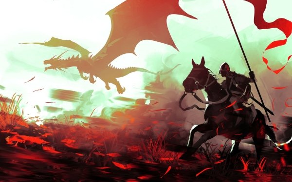 Fantasy Dragon Warrior Horse Banner HD Wallpaper | Background Image