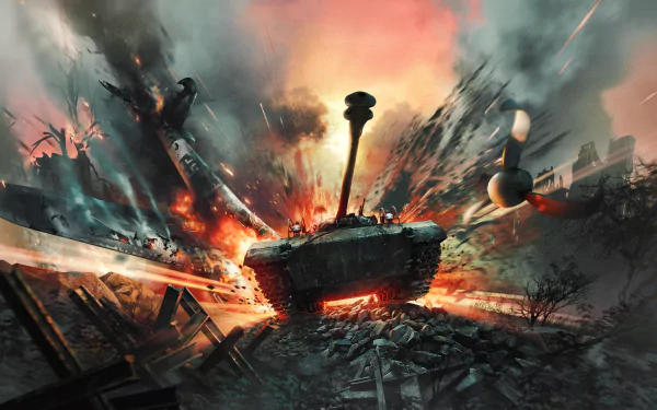 4K Ultra HD desktop wallpaper featuring a tank in intense combat, inspired by the War Thunder video game.