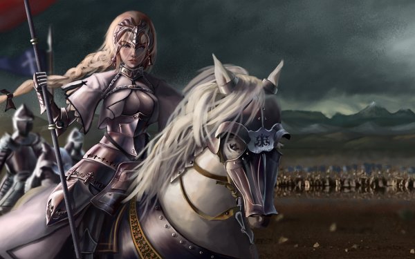 Anime Fate/Grand Order Fate Series Jeanne d'Arc Ruler Lance Armor Blue Eyes Blonde Weapon Long Hair Horse Army Braid HD Wallpaper | Background Image