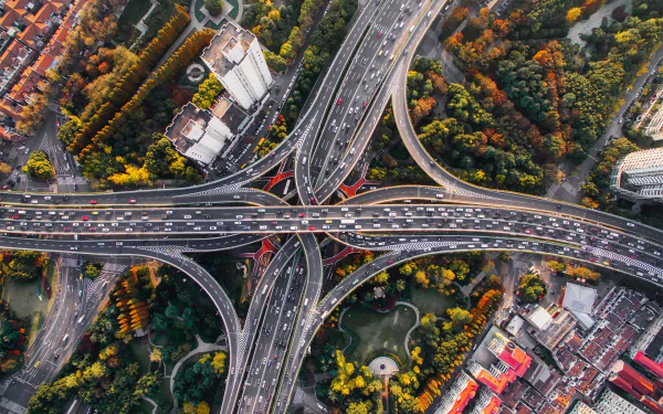 China Shanghai freeway road aerial man made highway HD Desktop Wallpaper | Background Image