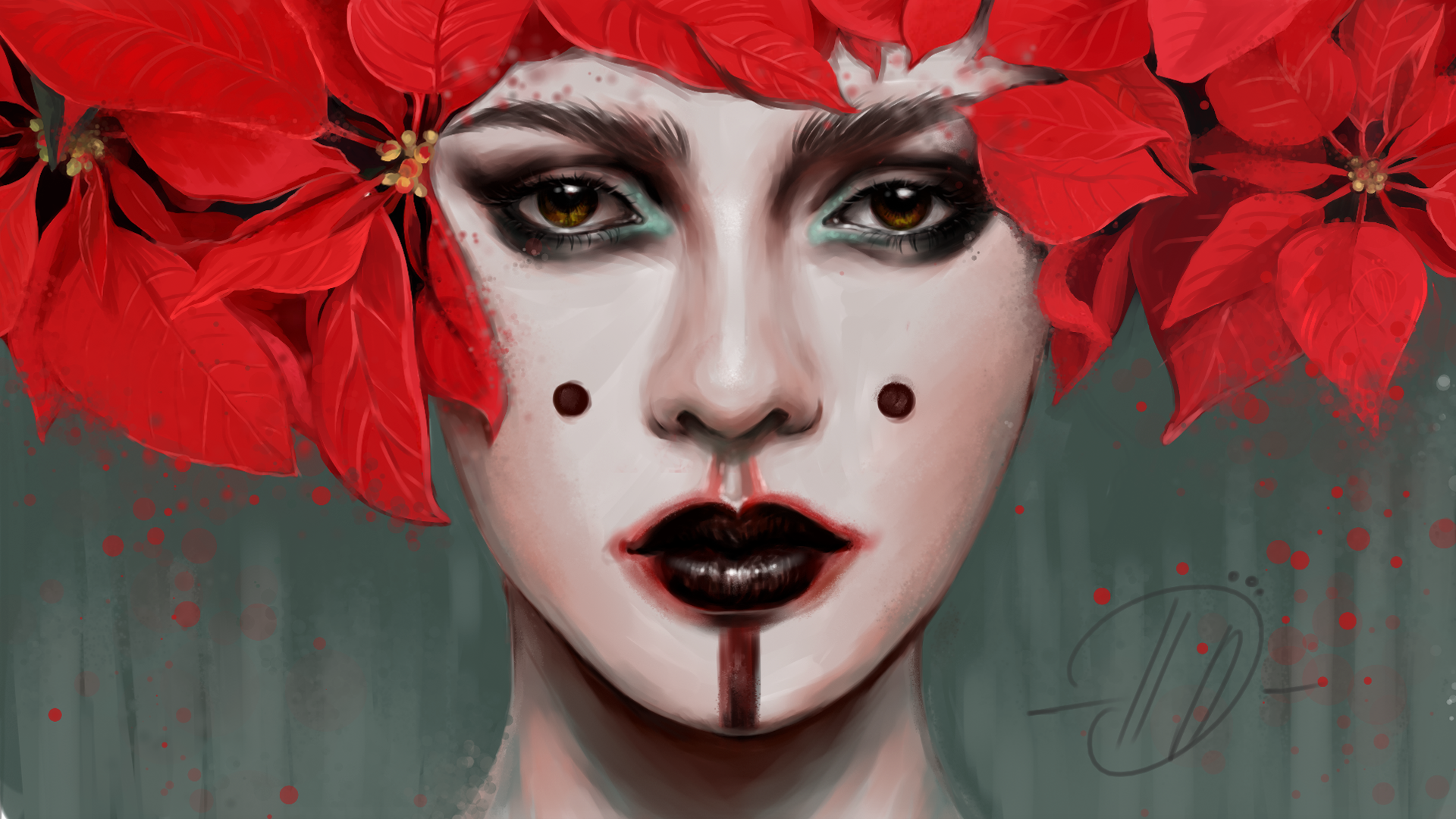 Download Lipstick Face Leaf Poinsettia Woman Artistic HD Wallpaper by Poplavskaya