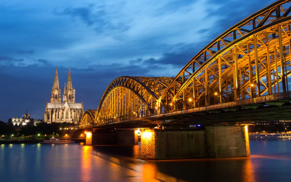 Hohenzollern Bridge Germany bridge night cathedral Cologne religious Cologne Cathedral HD Desktop Wallpaper | Background Image