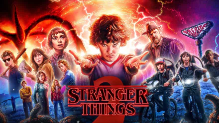 HD wallpaper featuring the main characters of the TV show Stranger Things, with intense lighting and dramatic poses, encapsulating the series' thrilling and mysterious atmosphere.